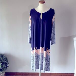 ILE New York Floral solid block Jersey shift Dress embellished neck 3/4 slv 18W